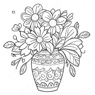 Colorful Flowers In A Decorative Vase Coloring Page 38117-31707