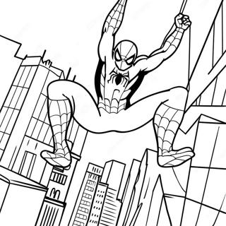 Spiderman Swinging Through The City Coloring Page 38137-31711