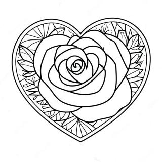 Heart Rose Outline Coloring Page 3840-3106