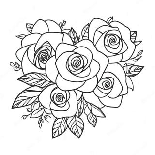 Beautiful Heart Rose Bouquet Coloring Page 3841-3111