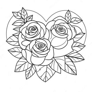 Beautiful Heart Rose Bouquet Coloring Page 3841-3112