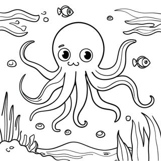 Colorful Giant Squid Underwater Scene Coloring Page 38547-32049