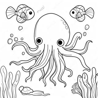 Colorful Giant Squid Underwater Scene Coloring Page 38547-32050