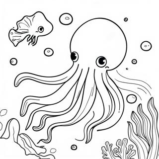 Colorful Giant Squid Underwater Scene Coloring Page 38547-32052