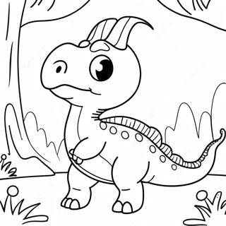 Cute Parasaurolophus Playing In The Forest Coloring Page 38667-32140