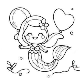 Cute Birthday Mermaid With Balloons Coloring Page 39438-32733