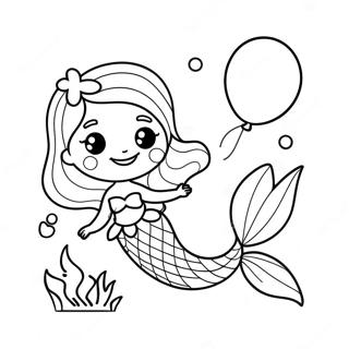 Cute Birthday Mermaid With Balloons Coloring Page 39438-32734