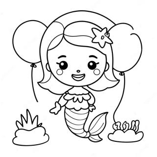 Cute Birthday Mermaid With Balloons Coloring Page 39438-32735