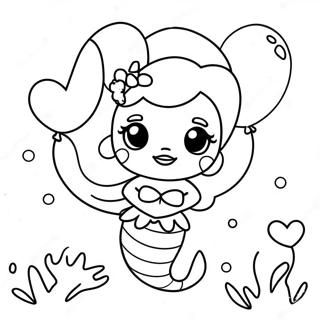 Cute Birthday Mermaid With Balloons Coloring Page 39438-32736