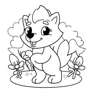 Playful Kawaii Wolf With Flowers Coloring Page 39648-32902