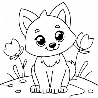 Playful Kawaii Wolf With Flowers Coloring Page 39648-32904