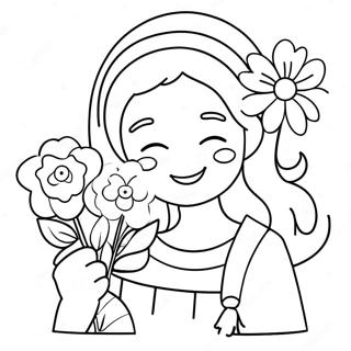 Cute Beautiful Girl With Flowers Coloring Page 39698-32943