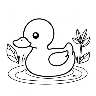 Cute Rubber Duck Swimming In Pond Coloring Page 39738-32970