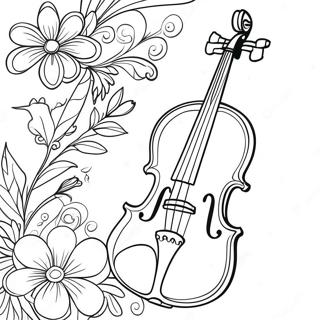 Elegant Violin With Flowers Coloring Page 39758-32984