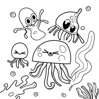 Spongebob And Jellyfish Friends Coloring Page 39798-33020