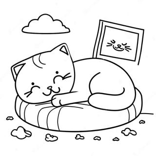 Sleepy Cat In A Cozy Bed Coloring Page 4071-3286