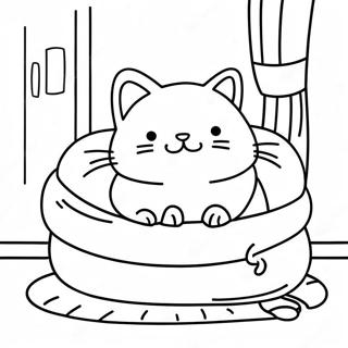 Sleepy Cat In A Cozy Bed Coloring Page 4071-3287