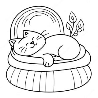 Sleepy Cat In A Cozy Bed Coloring Page 4071-3288