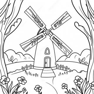 Charming Windmill In A Meadow Coloring Page 41029-33974