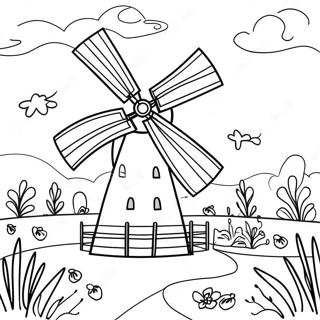 Charming Windmill In A Meadow Coloring Page 41029 34084