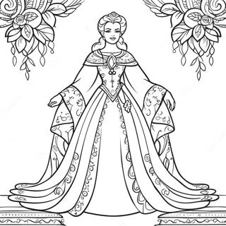 Elegant Queen In Royal Robes Coloring Page 4141-3341