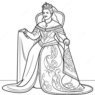 Elegant Queen In Royal Robes Coloring Page 4141-3343