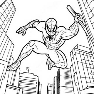 Spiderman 2099 Swinging Through City Coloring Page 4231-3416