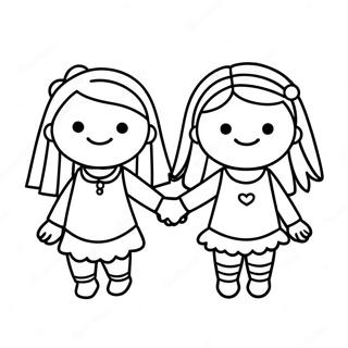 Cute Best Friends Holding Hands Coloring Page 42622-35503