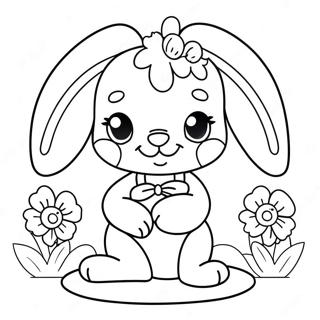 Cute Pink Bunny Girl With Flowers Coloring Page 42752-35605