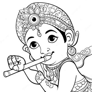 Krishna Playing Flute Coloring Page 42892-35720