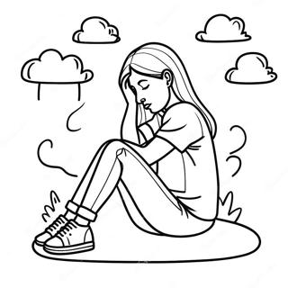 Sad Girl Sitting Alone Coloring Page 43302-36039