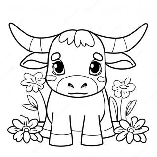 Cute Texas Longhorn With Flowers Coloring Page 43403-36122