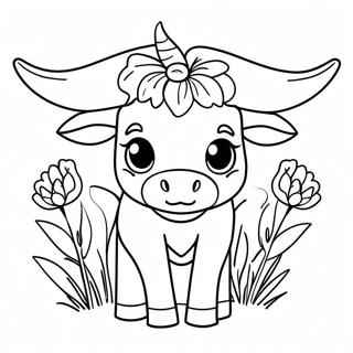 Cute Texas Longhorn With Flowers Coloring Page 43403-36123