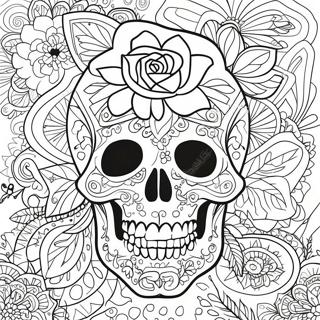 Intricate Rose Skull Design Coloring Page 4341-3501