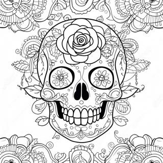 Intricate Rose Skull Design Coloring Page 4341-3504