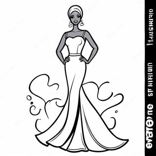 Elegant Black Barbie Fashion Coloring Page 43663-36326