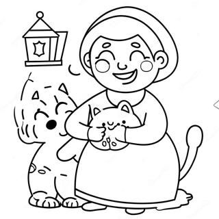 Funny Aunt With A Cat Coloring Page 43693-36350