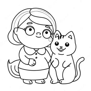 Funny Aunt With A Cat Coloring Page 43693-36351