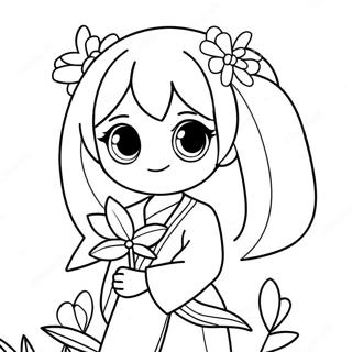 Cute Miku With Flowers Coloring Page 4401-3550