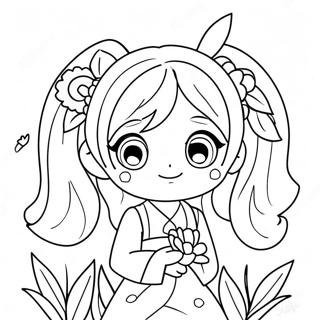 Cute Miku With Flowers Coloring Page 4401-3552