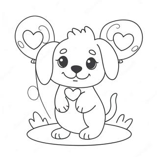 Cute Puppy With Heart Balloons Coloring Page 44083-36664