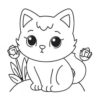 Cute Cat Girl With Flowers Coloring Page 4411-3557