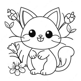 Cute Cat Girl With Flowers Coloring Page 4411-3559