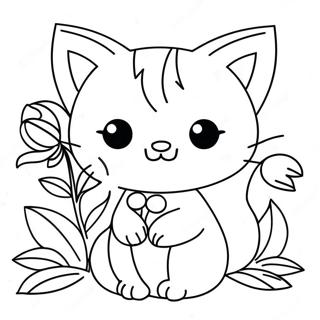 Cute Cat Girl With Flowers Coloring Page 4411-3560