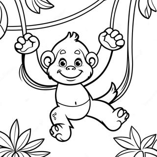 Playful Orangutan Swinging From Vines Coloring Page 44193-36751