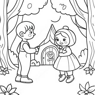 Whimsical Hansel And Gretel In The Forest Coloring Page 44203-36765