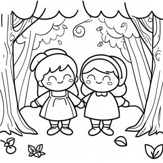 Whimsical Hansel And Gretel In The Forest Coloring Page 44203-36766