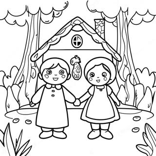 Whimsical Hansel And Gretel In The Forest Coloring Page 44203-36767