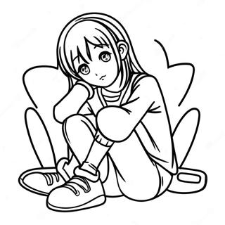 Sad Anime Girl Sitting Alone Coloring Page 44342-36872