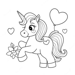 Magical Valentines Unicorn With Heart Balloons Coloring Page 44443-36962